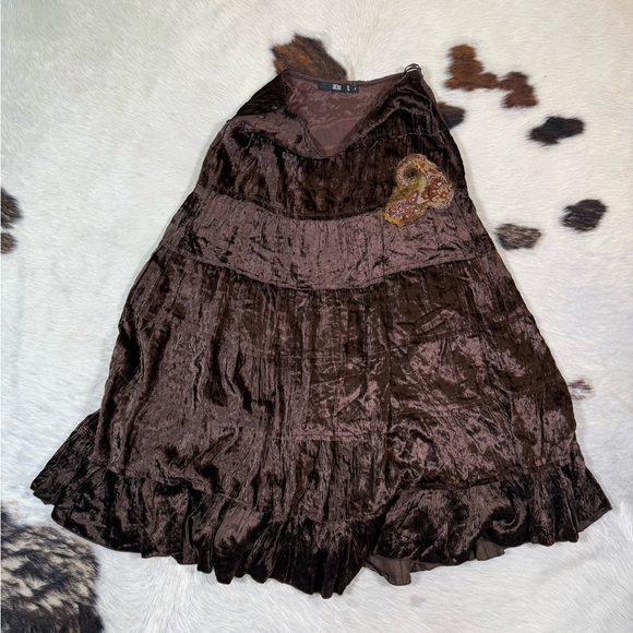 Vintage Y2K Bebe Brown Velvet Tiered Skirt | Fairycore Boho Mini - Picture 2 of 4